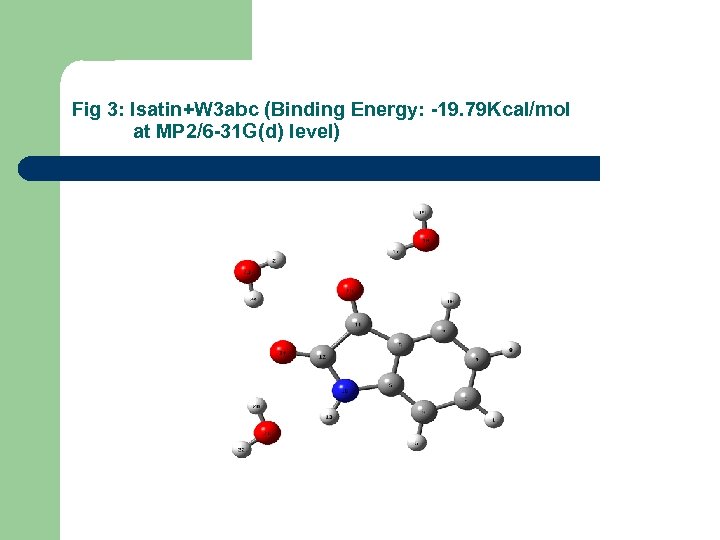 Fig 3: Isatin+W 3 abc (Binding Energy: -19. 79 Kcal/mol at MP 2/6 -31