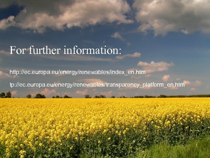  For further information: http: //ec. europa. eu/energy/renewables/index_en. htm tp: //ec. europa. eu/energy/renewables/transparency_platform_en. htm