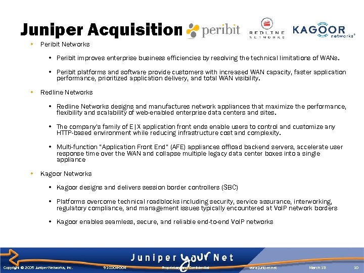 Juniper Acquisitions • Peribit Networks • Peribit improves enterprise business efficiencies by resolving the