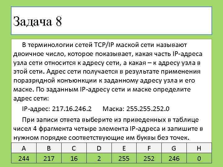 Адрес сети по маске