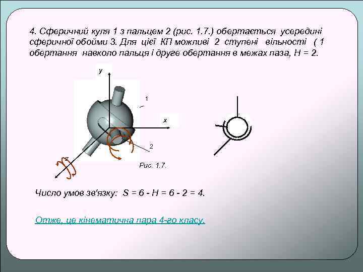4. Сферичний куля 1 з пальцем 2 (pис. 1. 7. ) обертається усередині сферичної