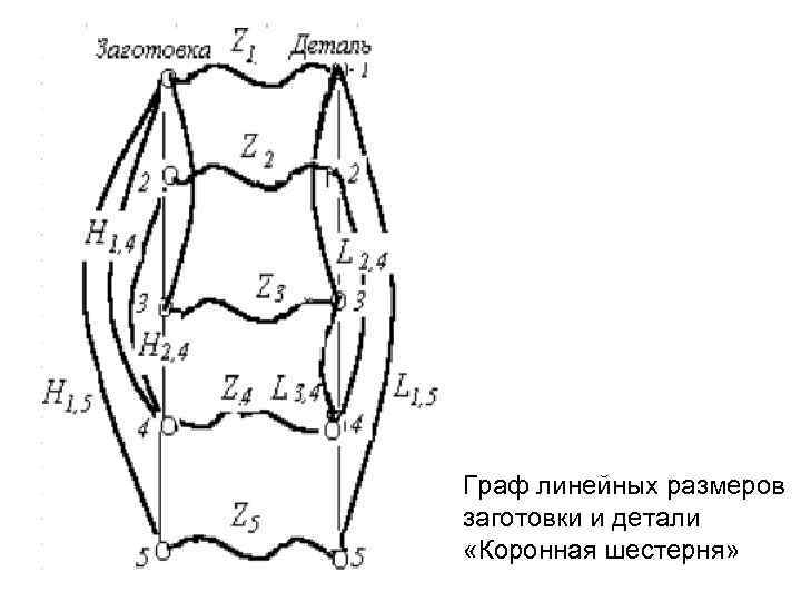 Граф линейных размеров заготовки и детали «Коронная шестерня» 