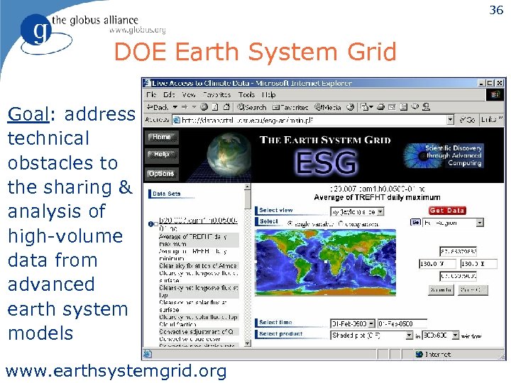 36 DOE Earth System Grid Goal: address technical obstacles to the sharing & analysis