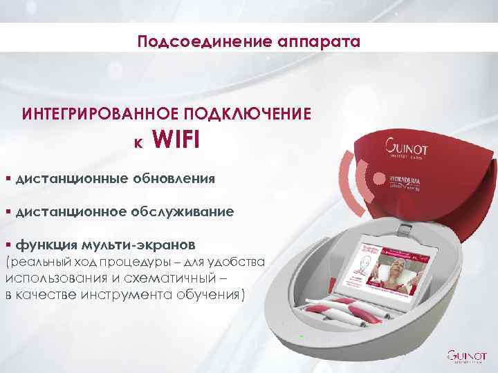 Подсоединение аппарата ИНТЕГРИРОВАННОЕ ПОДКЛЮЧЕНИЕ к WIFI § дистанционные обновления § дистанционное обслуживание § функция