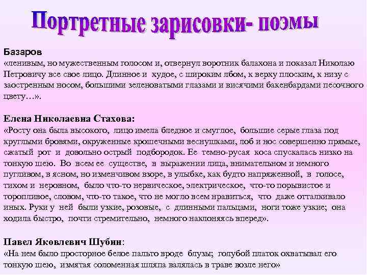 Базаров «ленивым, но мужественным голосом и, отвернул воротник балахона и показал Николаю Петровичу все