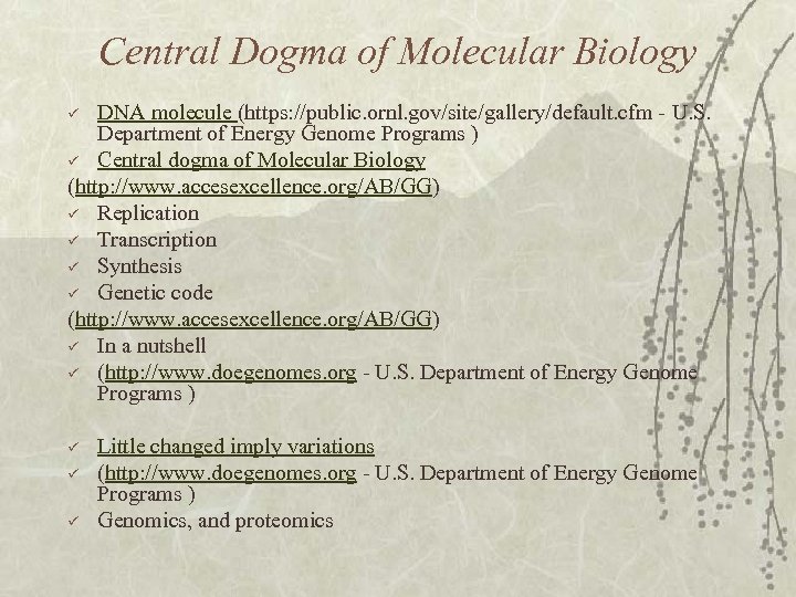 Central Dogma of Molecular Biology DNA molecule (https: //public. ornl. gov/site/gallery/default. cfm - U.