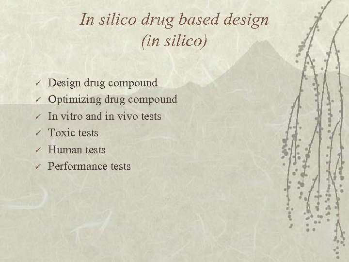 In silico drug based design (in silico) ü ü ü Design drug compound Optimizing