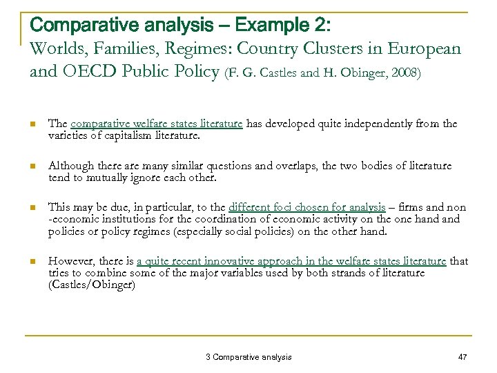 Comparative analysis – Example 2: Worlds, Families, Regimes: Country Clusters in European and OECD