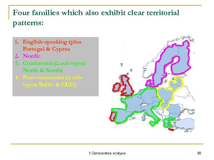 Four families which also exhibit clear territorial patterns: 1. English-speaking (plus Portugal & Cyprus