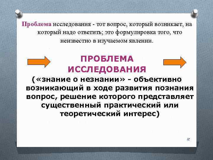 Проблема исследования - тот вопрос, который возникает, на который надо ответить; это формулировка того,