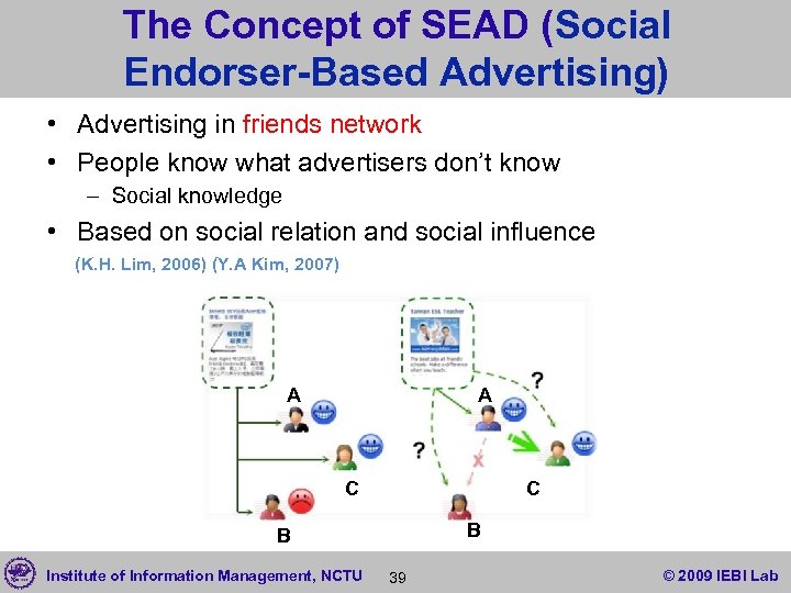The Concept of SEAD (Social Endorser-Based Advertising) • Advertising in friends network • People