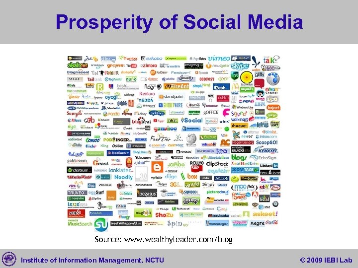 Prosperity of Social Media Source: www. wealthyleader. com/blog Institute of Information Management, NCTU ©
