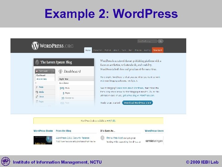 Example 2: Word. Press Institute of Information Management, NCTU © 2009 IEBI Lab 