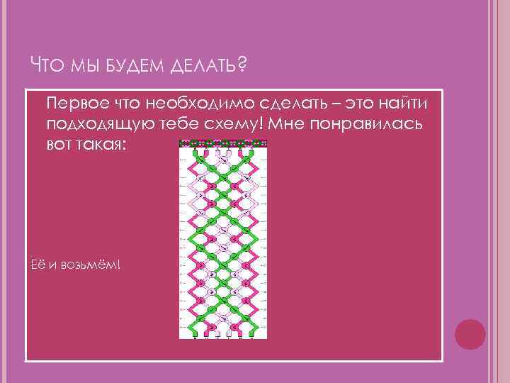 ЧТО МЫ БУДЕМ ДЕЛАТЬ? Первое что необходимо сделать – это найти подходящую тебе схему!