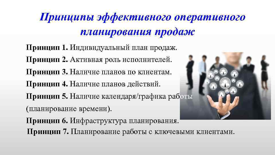 Принципы эффективного оперативного планирования продаж Принцип 1. Индивидуальный план продаж. Принцип 2. Активная роль