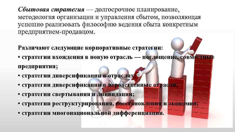 Сбытовая стратегия — долгосрочное планирование, методология организации и управления сбытом, позволяющая успешно реализовать философию