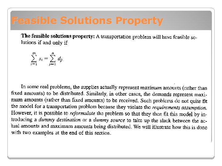 Feasible Solutions Property 