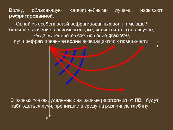 Волну, обладающую рефрагированной. криволинейными лучами, называют Одной из особенностей рефрагированных волн, имеющей большое значение