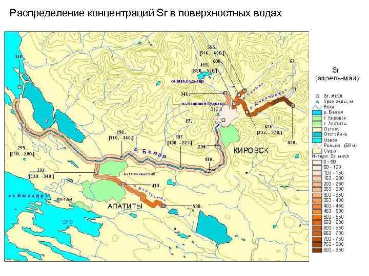 Распределение концентраций Sr в поверхностных водах 