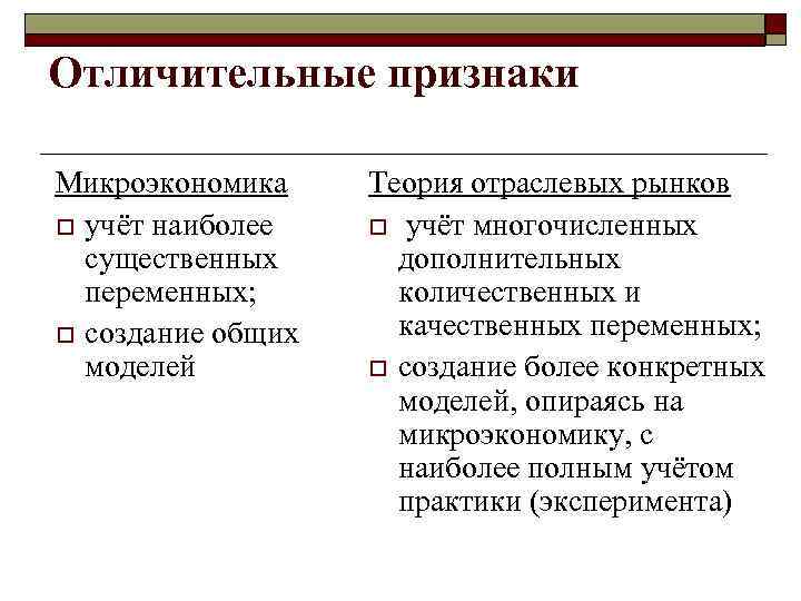 Состояние отдельных рынков микроэкономика. Отраслевые рынки в микроэкономике. Признаки микроэкономики. Модели микроэкономики.