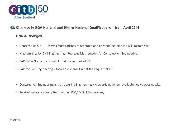 02: Changes to SQA National and Higher National Qualifications – from April 2014 HND
