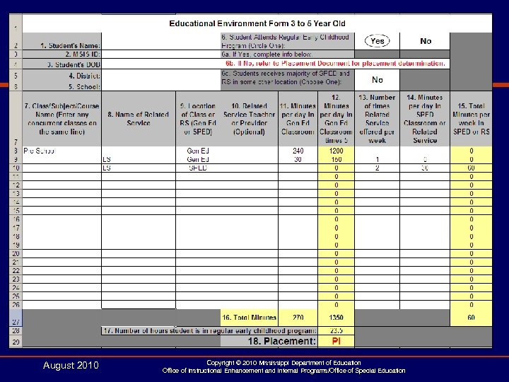 August 2010 Copyright © 2010 Mississippi Department of Education Office of Instructional Enhancement and