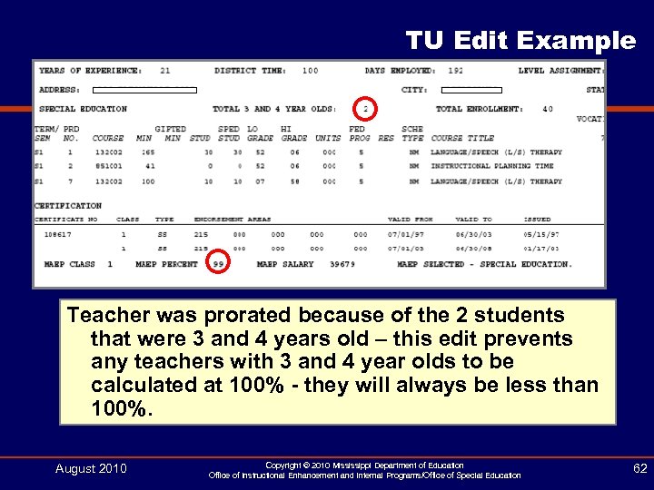 TU Edit Example Teacher was prorated because of the 2 students that were 3