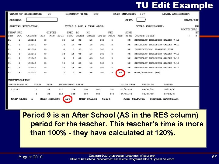 TU Edit Example Period 9 is an After School (AS in the RES column)