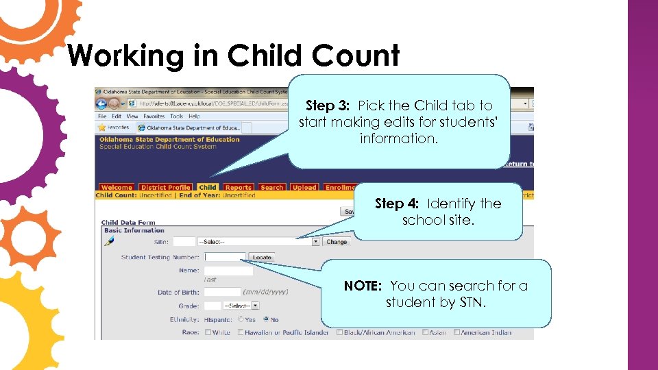 Working in Child Count Step 3: Pick the Child tab to start making edits
