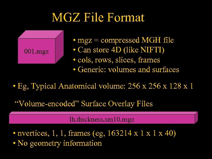 MGZ File Format 001. mgz • mgz = compressed MGH file • Can store