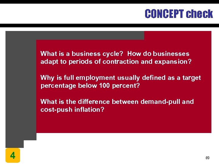 CONCEPT check What is a business cycle? How do businesses adapt to periods of