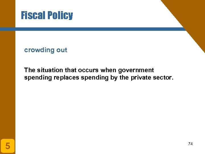 Fiscal Policy crowding out The situation that occurs when government spending replaces spending by