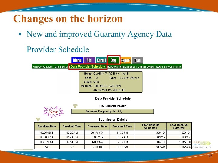 Changes on the horizon • New and improved Guaranty Agency Data Provider Schedule New