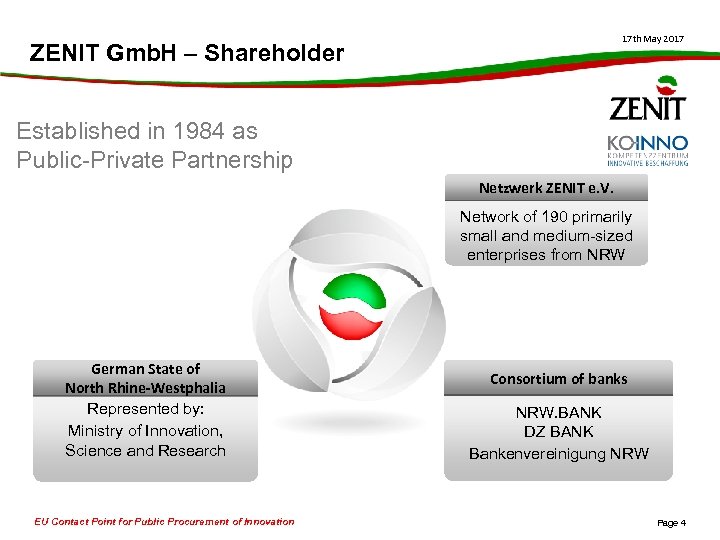 17 th May 2017 ZENIT Gmb. H – Shareholder Established in 1984 as Public-Private