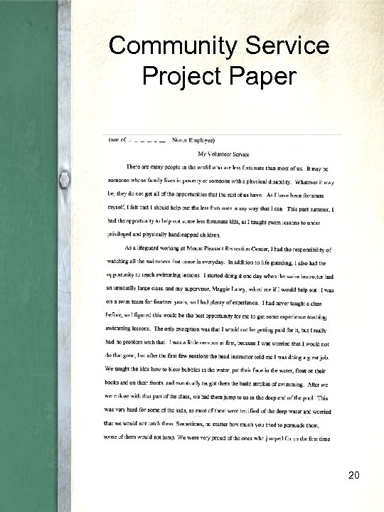 Community Service Project Paper 20 