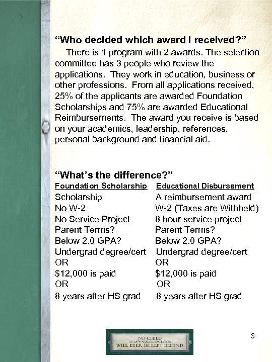 “Who decided which award I received? ” There is 1 program with 2 awards.