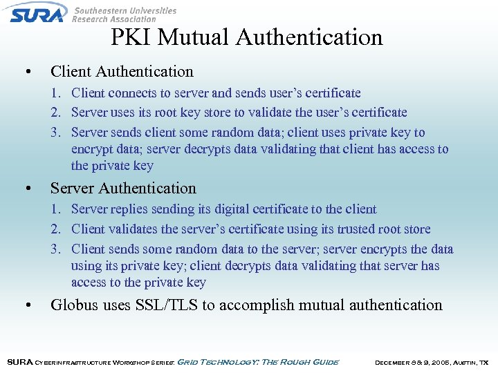 PKI Mutual Authentication • Client Authentication 1. Client connects to server and sends user’s