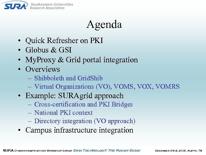 Agenda • • Quick Refresher on PKI Globus & GSI My. Proxy & Grid