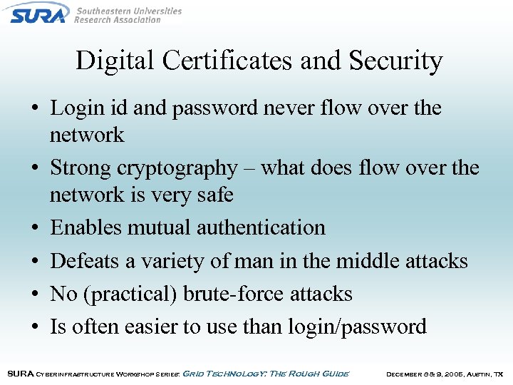 Digital Certificates and Security • Login id and password never flow over the network