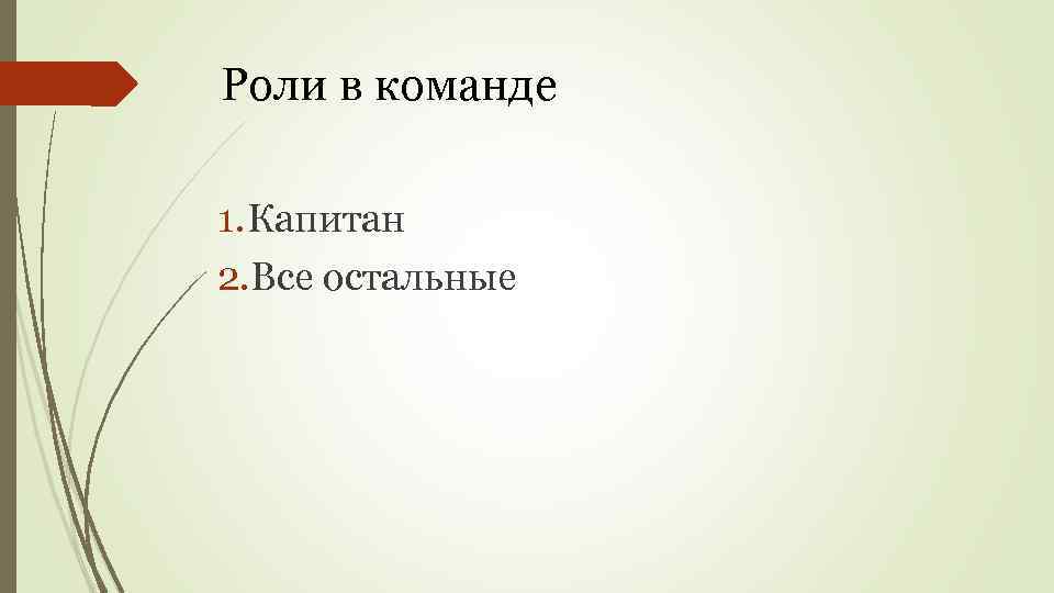 Роли в команде 1. Капитан 2. Все остальные 