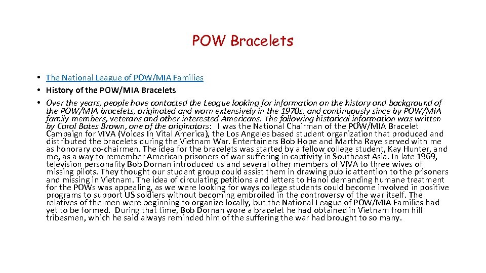POW Bracelets • The National League of POW/MIA Families • History of the POW/MIA