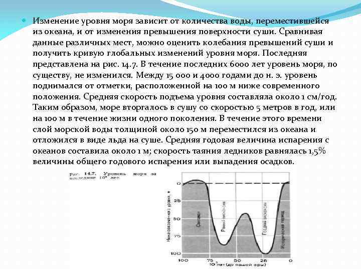  Изменение уровня моря зависит от количества воды, переместившейся из океана, и от изменения