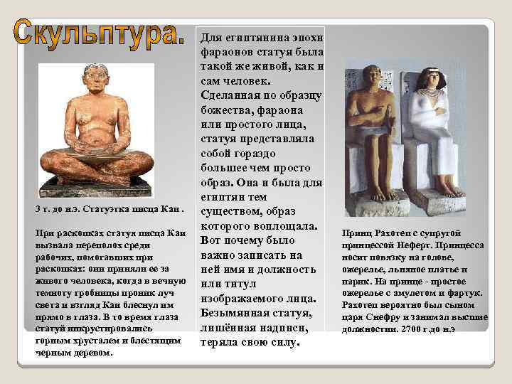 3 т. до н. э. Статуэтка писца Каи. При раскопках статуя писца Каи вызвала