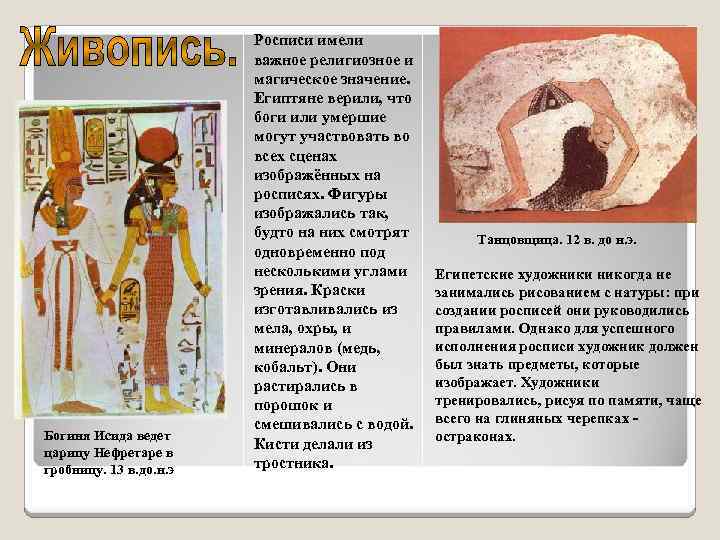 Богиня Исида ведет царицу Нефретаре в гробницу. 13 в. до. н. э Росписи имели