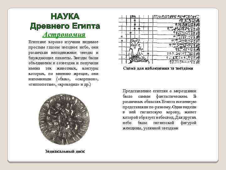 Астрономия Египтяне хорошо изучили видимое простым глазом звездное небо, они различали неподвижные звезды и