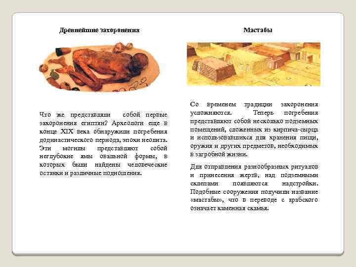 Древнейшие захоронения Что же представляли собой первые захоронения египтян? Археологи еще в конце XIX