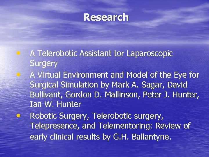 Research • A Telerobotic Assistant tor Laparoscopic • • Surgery A Virtual Environment and