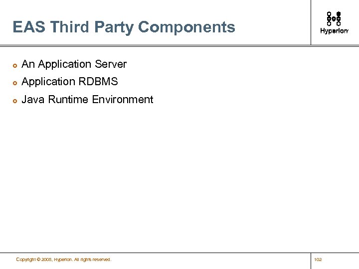 EAS Third Party Components £ An Application Server £ Application RDBMS £ Java Runtime