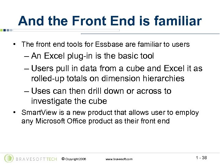 And the Front End is familiar • The front end tools for Essbase are