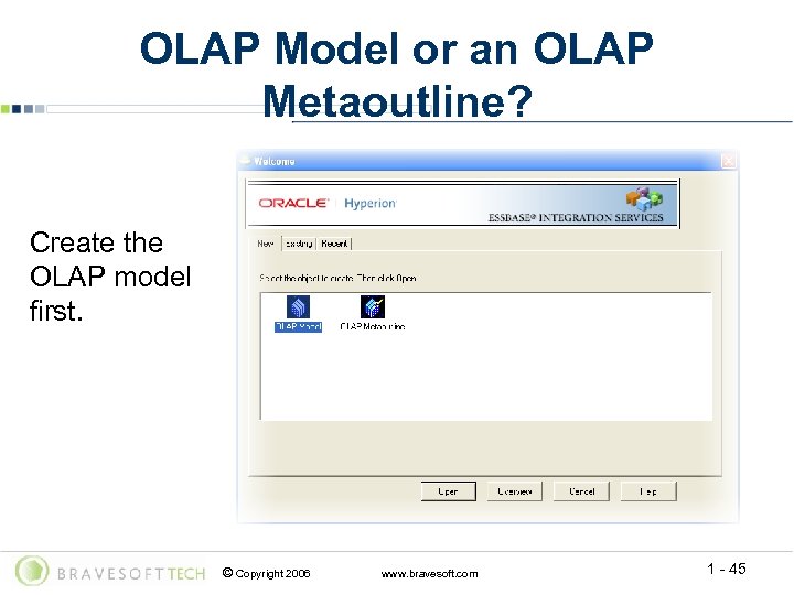 OLAP Model or an OLAP Metaoutline? Create the OLAP model first. © Copyright 2006